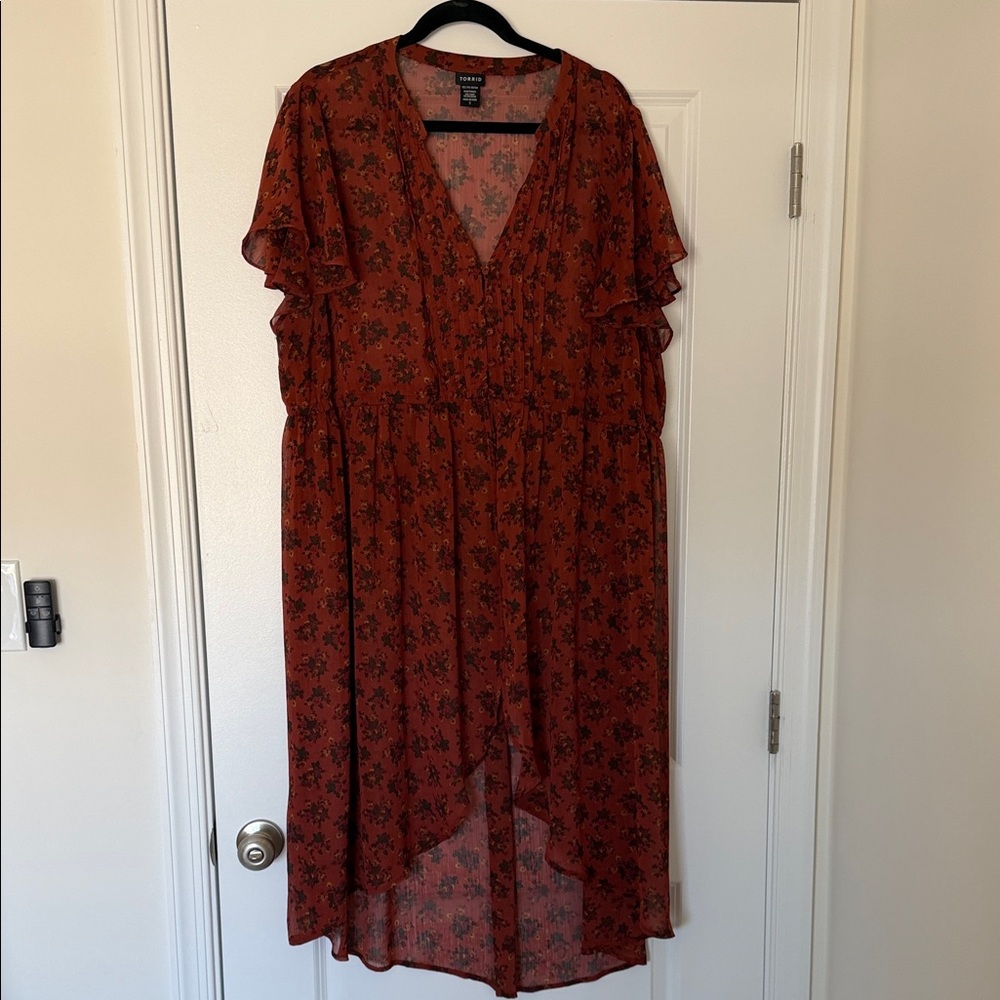 Torrid Rust Floral High-Low V-Neck Kimono